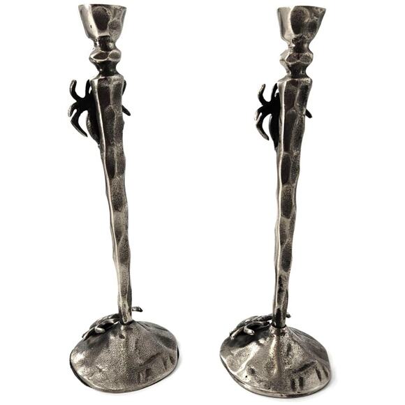 Gothic Halloween Spider Candle Holder Pair Black Metal Spooky Taper Candle Decor - Picture 6 of 12